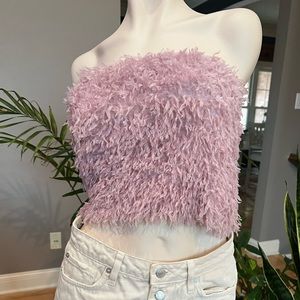 Pink fuzzy strapless crop top New York & co medium